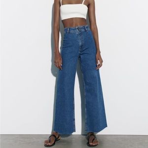 Zara marine straight leg high rise blue jeans size 2